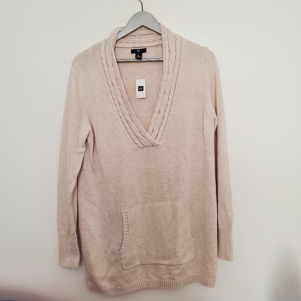 Gap V-Neck Oversized Sweater Cable Knit Kangaroo Pockets NWT Size Large